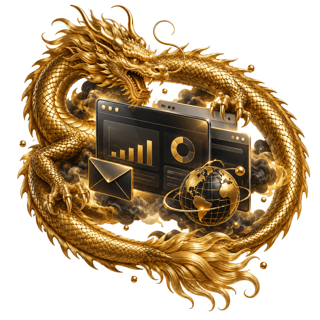 A gold dragon encircling a complete digital advertising setup