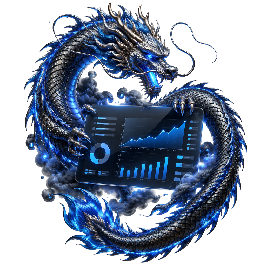 A blue dragon encircling an advertising account with spend history